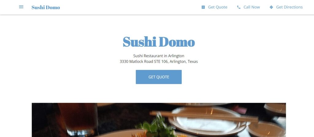 Homepage of Sushi Domo Website
Link: https://sushidomo.business.site/