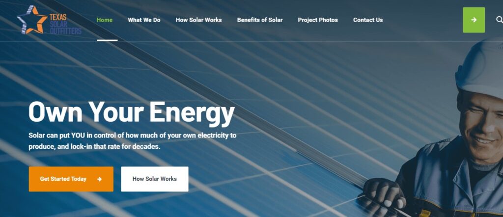 Homepage of Texas Solar Outfitters Website
Link: https://texassolaroutfitters.com/