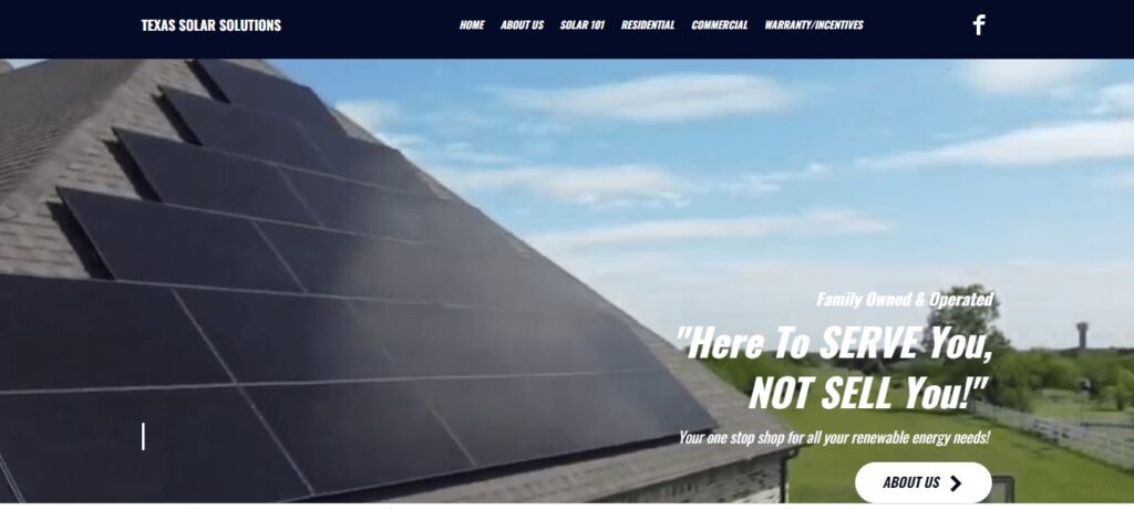 Homepage of Texas Solar Solutions LLC Website
Link: http://texassolarsolutionsllc.com/