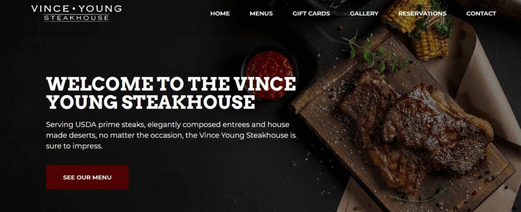 Homepage of  Vince Young Steakhouse Website
Link: https://vinceyoungsteakhouse.com/