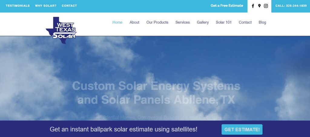 Homepage of West Texas Solar Website
Link: https://www.west-texas-solar.com/