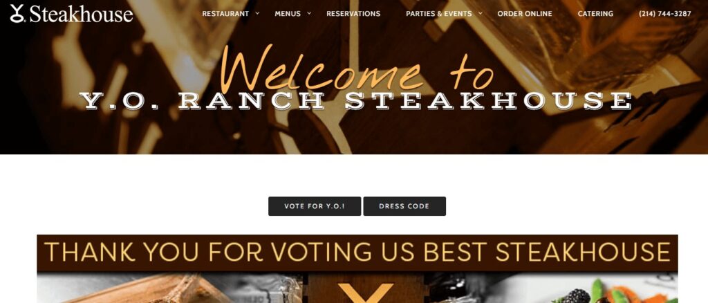 Homepage of Y.O. Ranch Steakhouse Website 
Link: https://www.yoranchsteakhouse.com/