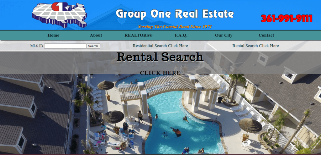 homepage of Group One Real Estate's website / grouponecc.com
