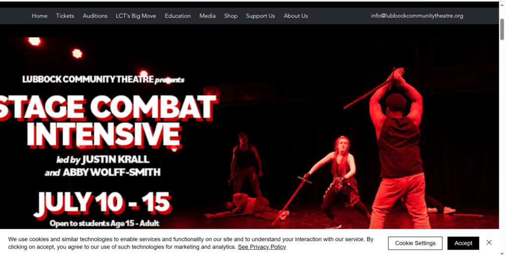 homepage of Lubbock Community Theatre's website / www.lubbockcommunitytheatre.org
