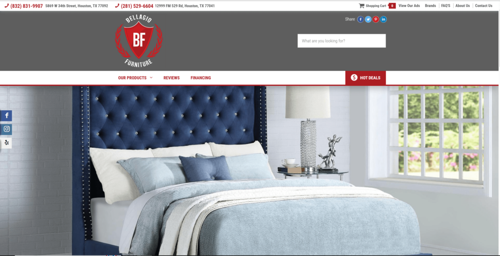Homepage of Bellagio Furniture's website / www.bellagiofurniture.com