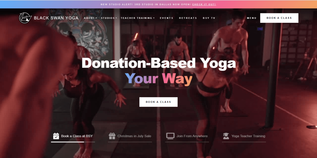 Homepage of Black Swan Yoga's website / www.blackswanyoga.com