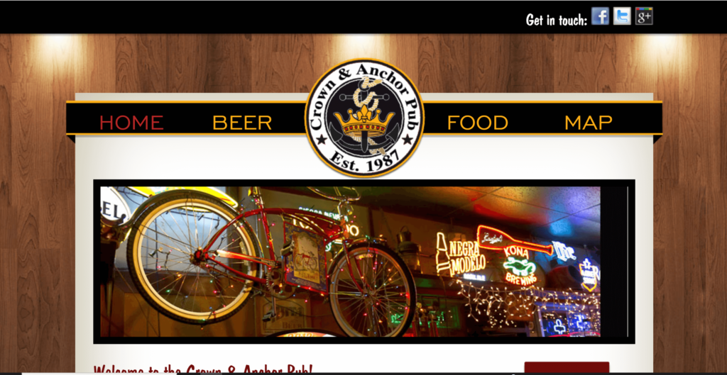 Homepage of Crown & Anchor Pub's website / crownandanchorpub.com