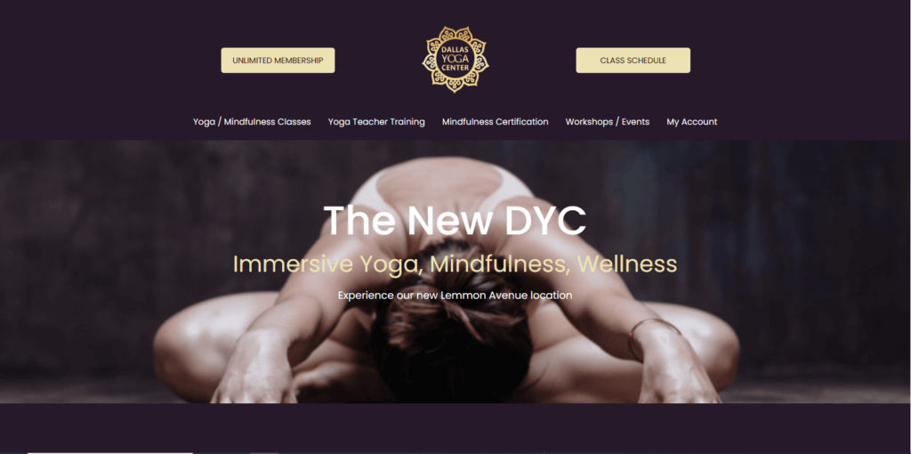Homepage of Dallas Yoga Center's website / dallasyogacenter.com