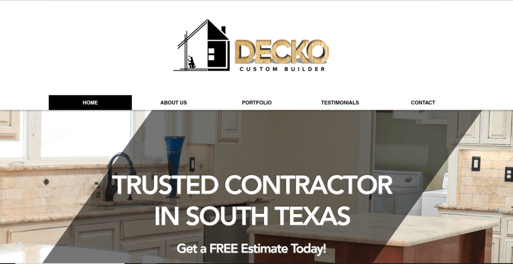 Homepage of Decko Construction, LLC's website / www.deckollc.com