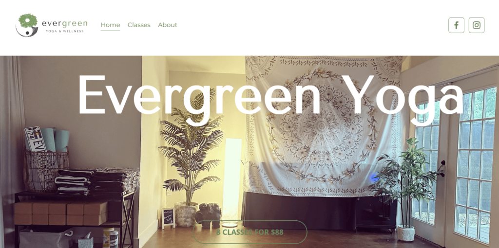 Homepage of Evergreen Yoga & Wellness' website / www.evergreenyoga.com