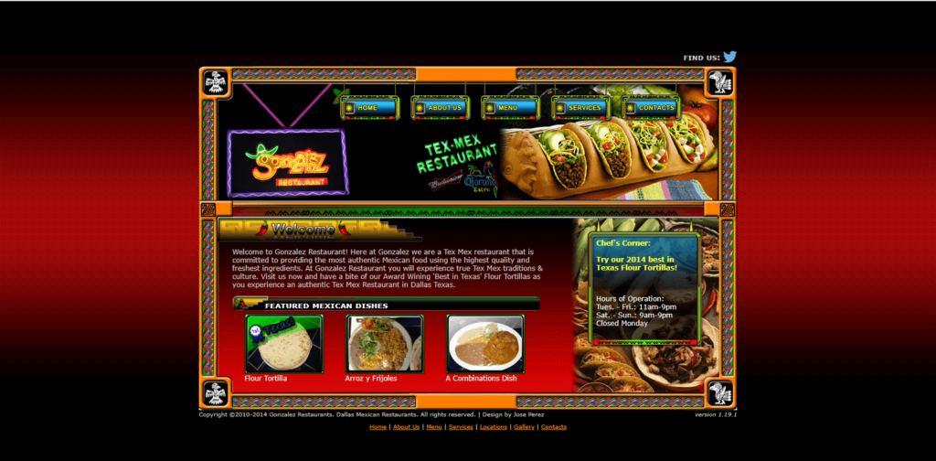 Homepage of Gonzalez Restaurant's website / www.gonzalezrestaurant.com