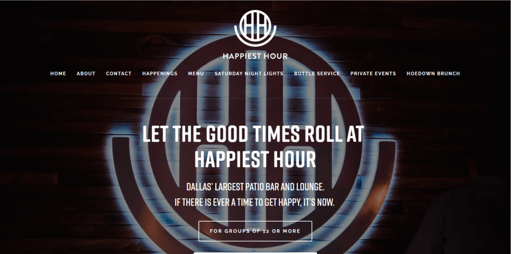 Homepage of Happiest Hour's website / www.happiesthourdallas.com