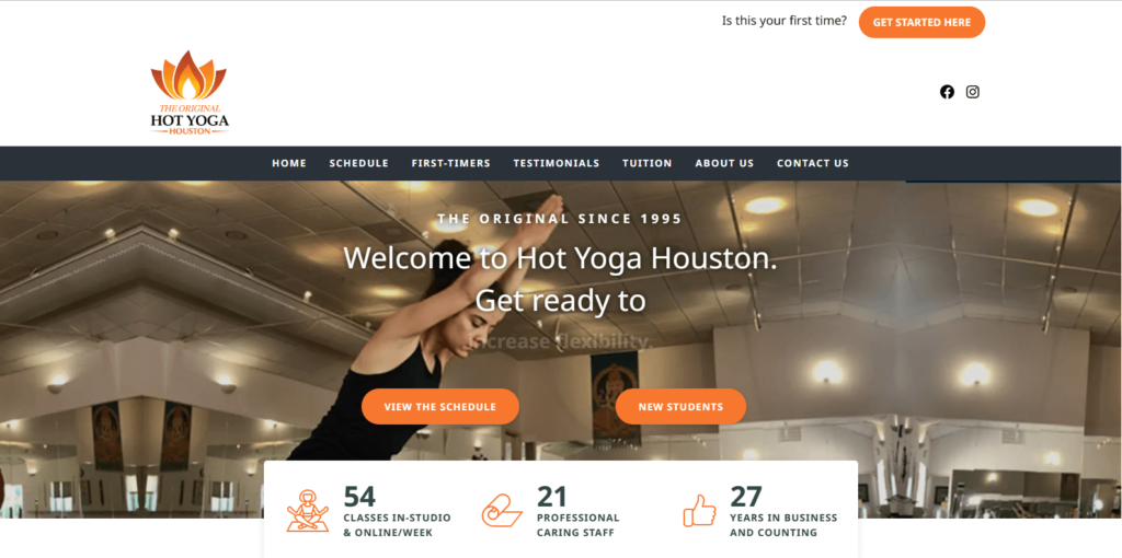 Homepage of Hot Yoga Houston's website / www.hotyogahouston.com