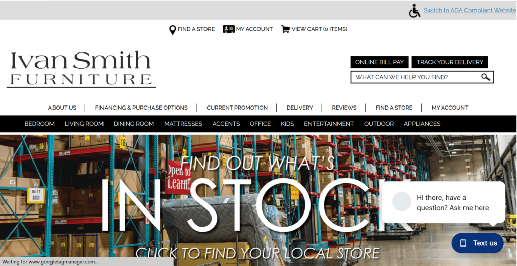 Homepage of Ivan Smith Furniture's website / www.ivansmith.com