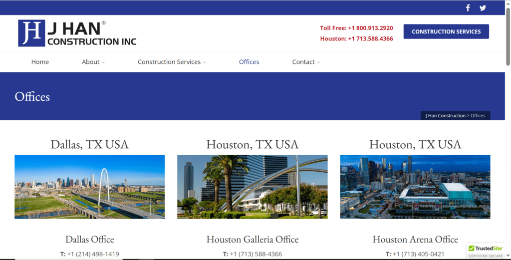 Homepage of J Han Construction, Inc.'s website / jhanglobal.com