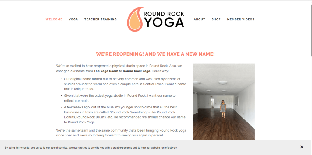 Homepage of Round Rock Yoga's website / roundrockyoga.com