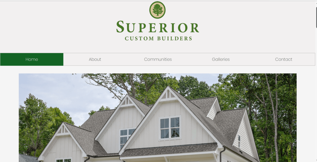 Homepage of Superior Custom Builders' website / www.superiorbuildersnc.com