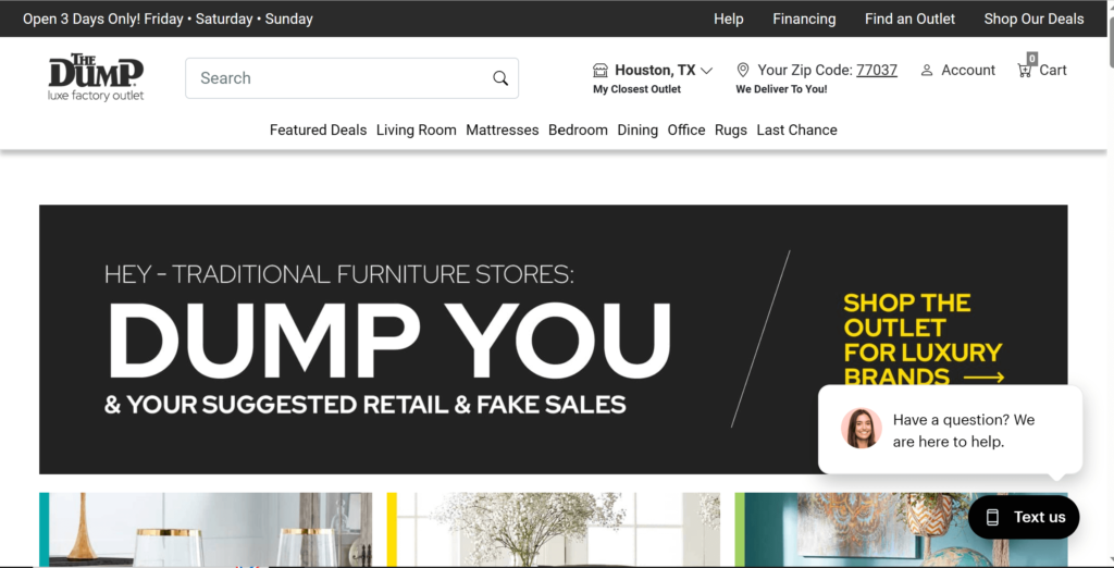 Homepage of The Dump Houston store's website / www.thedump.com