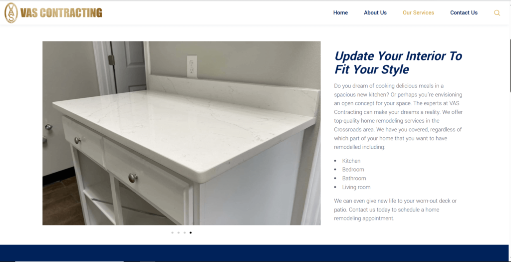 Homepage of VAS Contracting, LLC's website / vascontracting.com