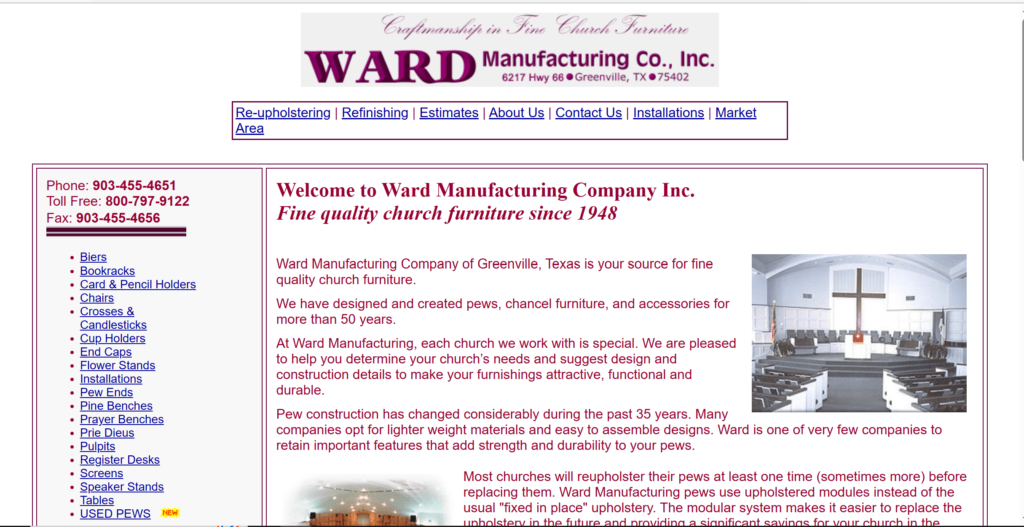 Homepage of Ward Manufacturing Compan's website / www.wardmanufacturing.com