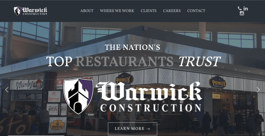 Homepage of Warwick Construction, Inc.'s website / warwickconstruction.com