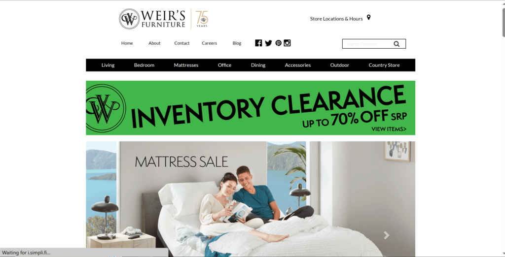 Homepage of Weir’s Furniture's website / www.weirsfurniture.com