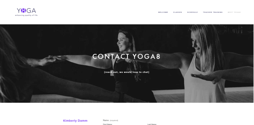 Homepage of Yoga8 Waco's website / www.yogaeight.net