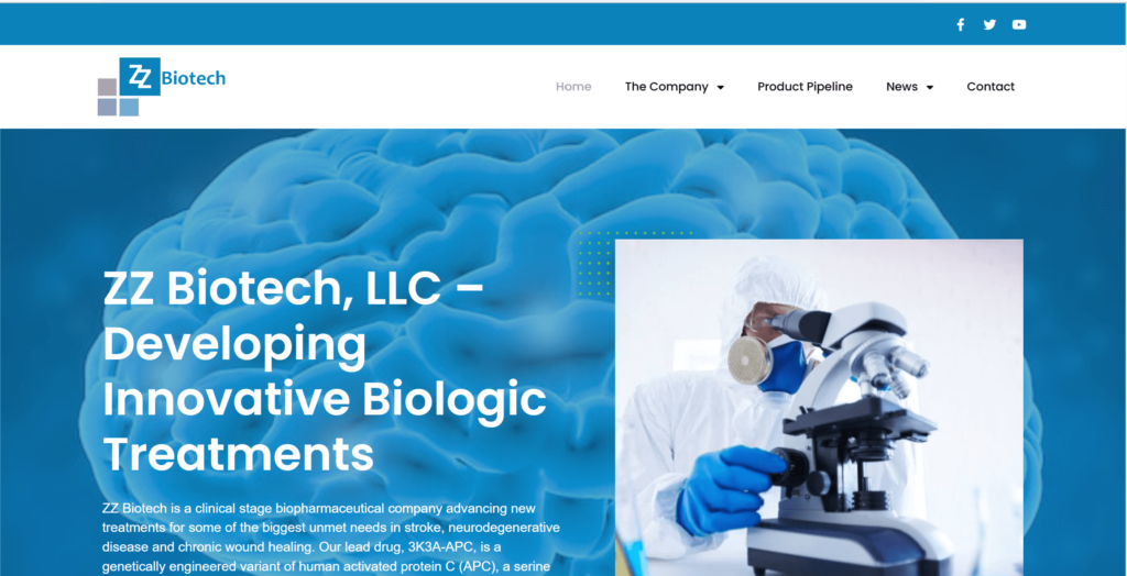 Homepage of ZZ Biotech's website / zzbiotech.com