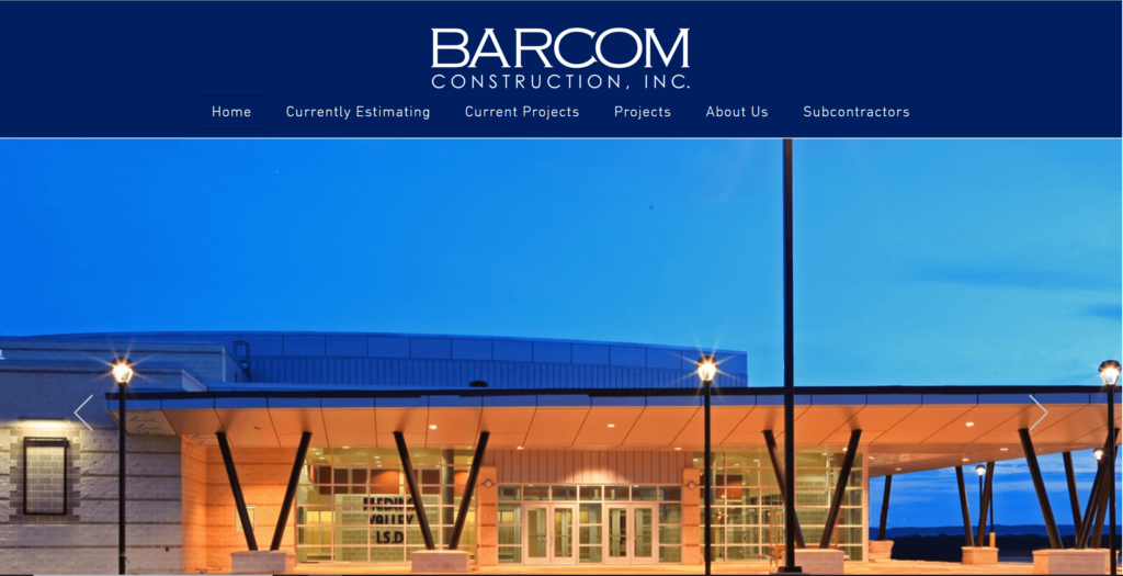 Homepage of Barcom Construction, Inc's website / www.barcomcc.com